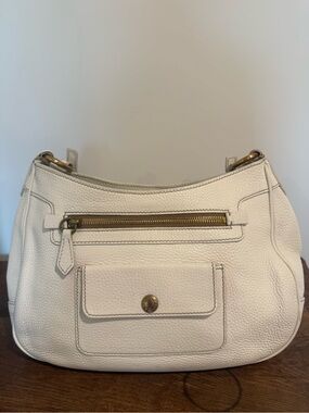 Prada White Pebbled Leather Shoulder Bag with Gold Hardware